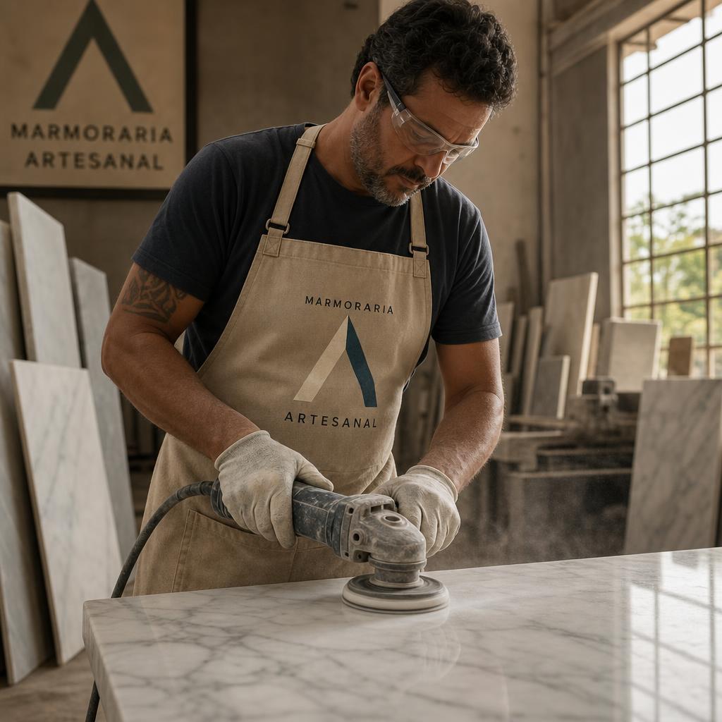Artesão moldando uma peça de mármore